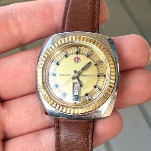 Rado Golden City Watch Men’s Automatic Two Tone Day Date Brown Leather